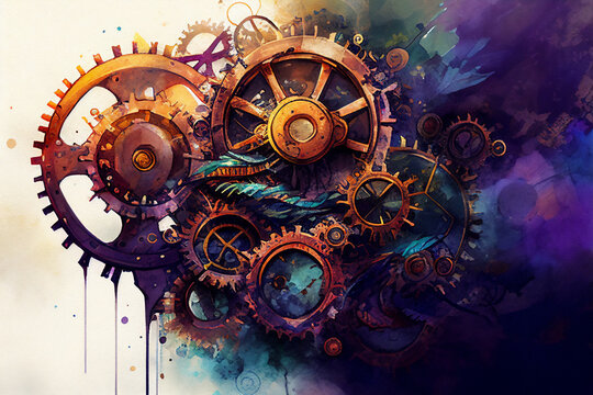 A painting of steampunk gears and cogs