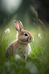 rabbit in the grass - Created with Generative AI technology.