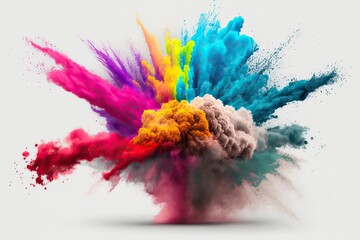 Colorful holi powder blowing up, isolated on white, generative AI