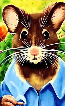 Portrait von Herrn Maus im Garten. 
