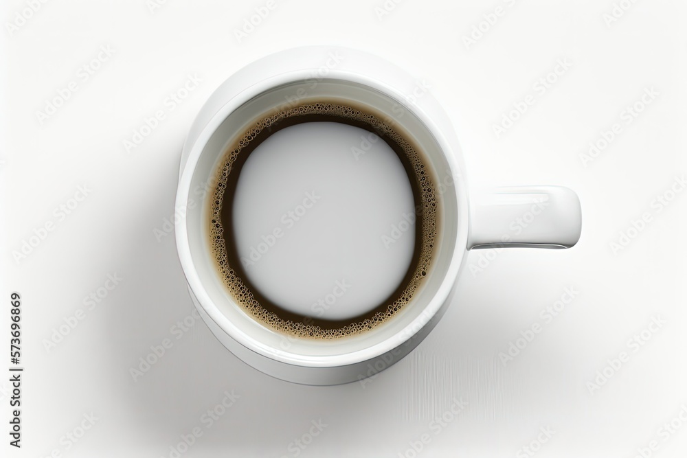 Poster isolated white background with a top view of a mug containing beer. generative ai