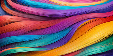 Background made of strands of colorful hair. Illustration of colored threads. Generative AI