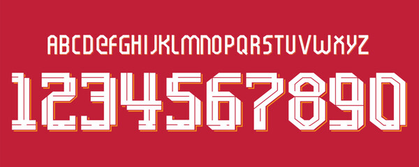 font vector team 2023 kit sport style font. football style font with lines inside. liverpool font england teams. sports style letters and numbers for soccer team © Ozymandias1927