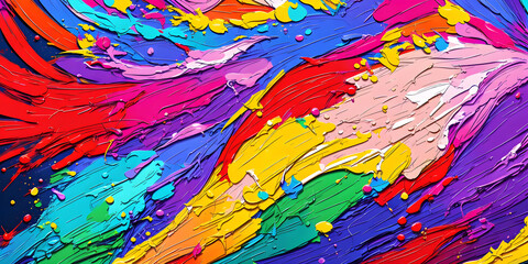 Abstract colorful background of chaotic smears of oil paint. Generative AI