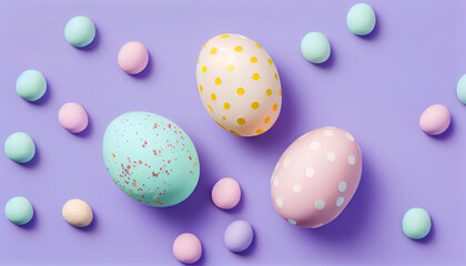 Obraz na płótnie Canvas Easter eggs. Flat-lay concept. Top view