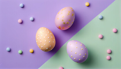 Fototapeta na wymiar Easter eggs. Flat-lay concept. Top view