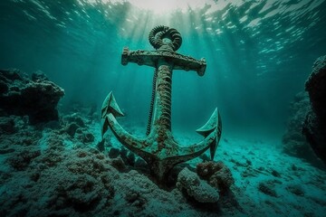 Sunken anchor in the ocean - Generative AI