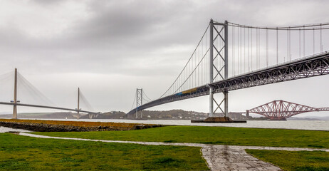 Forth road bridges from below