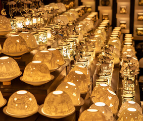 Rows of Christmas decorations at a market in Vienna