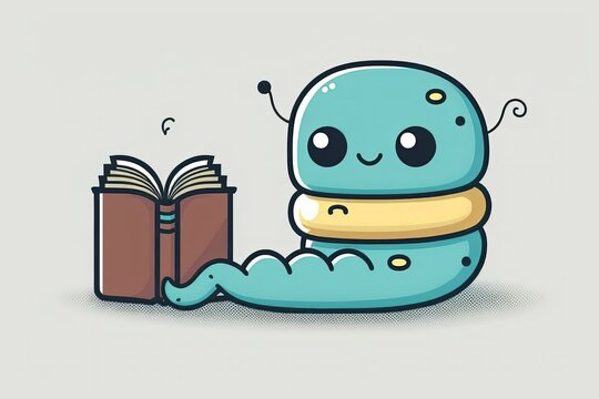Adorable Worm with a Book. Generative AI