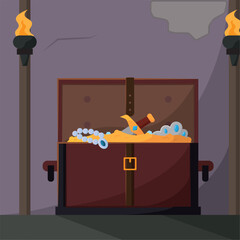 Wooden chest with gold and jewelry Vector