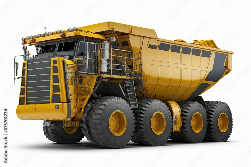 Poster large yellow mining truck for anthracite coal in the open pit mining sector. generative ai