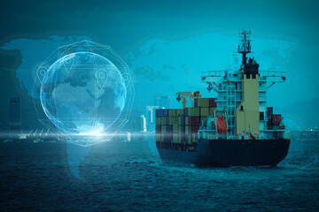 Cargo ship in import export business commercial trade logistic and transportation of international