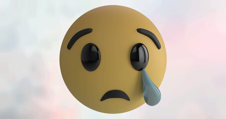 Naklejka premium Image of crying emoji icon over cloud background