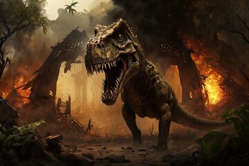 Dinosaur park is destroyed in shocking scene. Generative AI