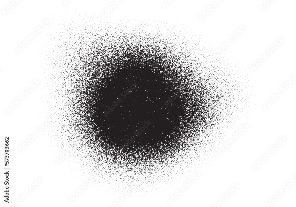 Wall mural Grainy noise circle, black dots grain or dotwork halftone round gradient pattern, abstract vector. Dotwork circle with dots noise spray or stain stipple texture effect