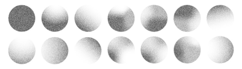 Circles with grain dot gradient texture, black stipple noise pattern, abstract vector. Circles dotwork with halftone dotted gradient or stipple pointillism art graphic - 573703610