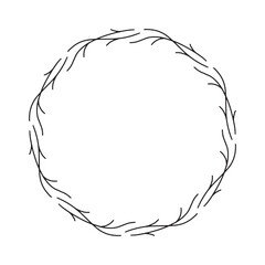 Vector hand drawn spring wreath isolated on white background. Silhouette circle of leaves. Doodle style. Floral frame.