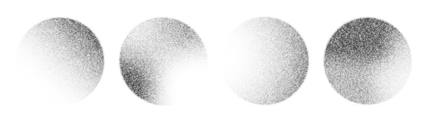 Noise grain circles, pointillism gradient pattern spheres, vector grainy abstract dots. Grainy noise tattoo of sphere circles or spots with dotwork stipple halftone effect