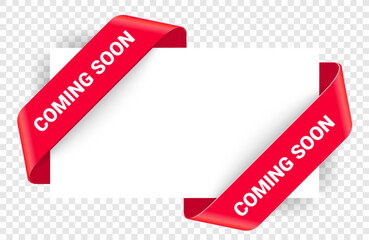 Coming soon corner banners, label tags and signs, vector new open icons. Coming soon corner frames and labels for new coming web site or store promotion