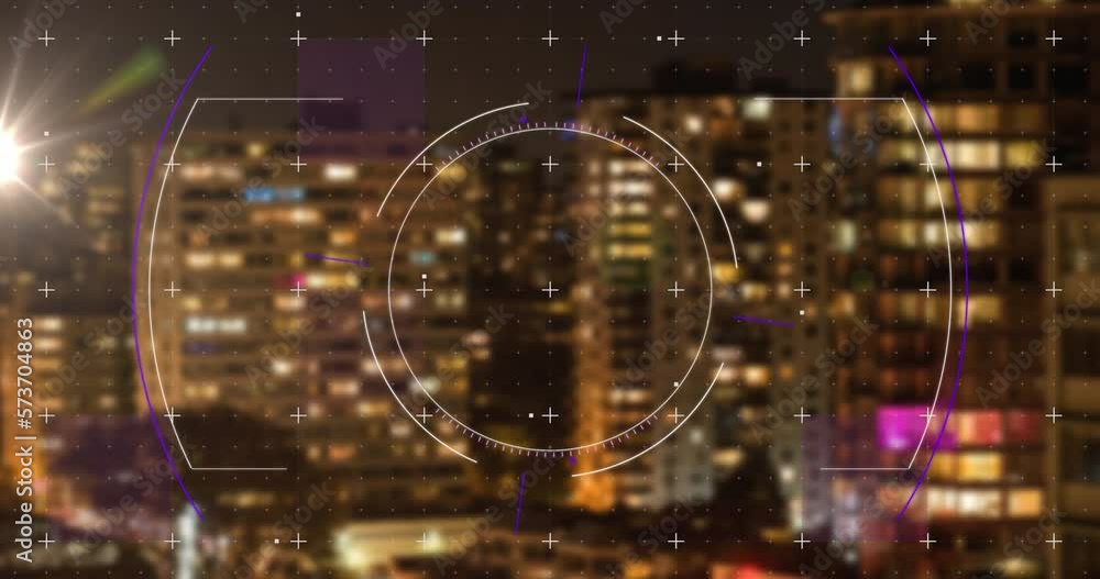 Poster animation of data processing, cityscape and connections