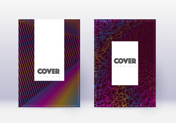 Hipster cover design template set. Rainbow abstract lines on wine red background. Classy cover design. Favorable catalog, poster, book template etc.