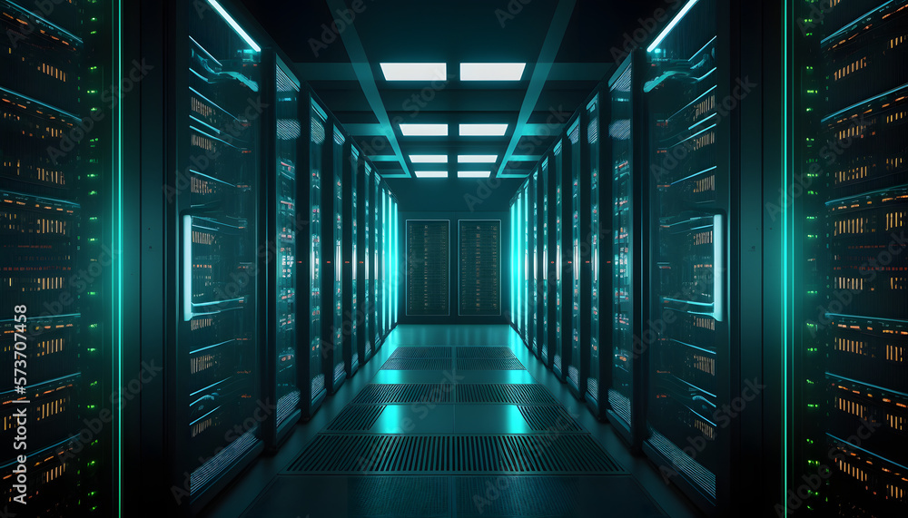 Aufkleber data center server racks room. datacenter cloud web storage blue computer.