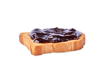 Toast with plum jam on the white background.