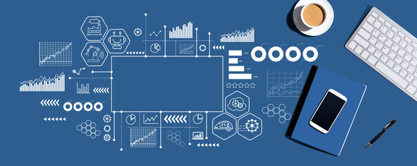Industry 4.0 theme with a computer keyboard and office items