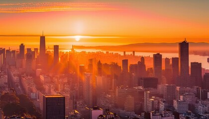 sunset over city