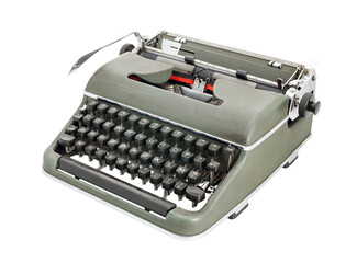 isolated Old green typewriter with black keys