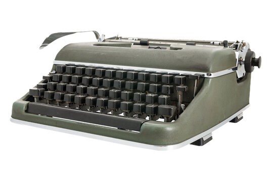 Isolated Old Green Typewriter With Black Keys