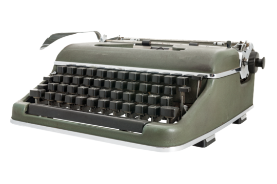 isolated Old green typewriter with black keys