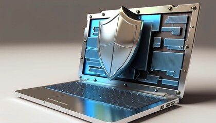 Data security Firewall in a Laptop shield technology Business 3d
