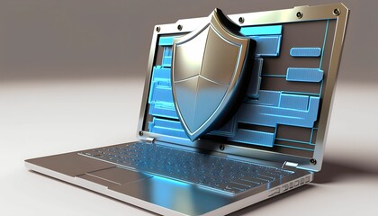 Data Security Protecting shield on a Laptop, without Background 