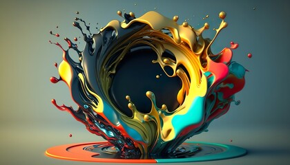Abstract Colorful Paint Pour - Circle Frame - Dripping - Generative AI