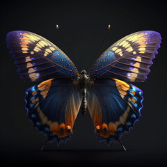 Realistic butterfly illustration black background created with Generative AI technology