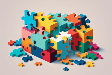 stack of colorful puzzle pieces representing diverse business solutions, generative ai - obrazy, fototapety, plakaty