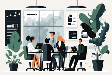 Diverse business team having a meeting in a modern office, generative ai