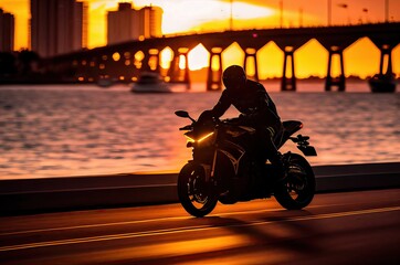 Motorbike Cruising At Sunrise Generative AI