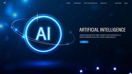 A web banner with a neon Artificial Intelligence (AI) symbol on a blue background.
