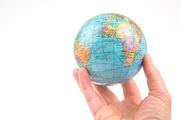 earth world globe in hand on white background