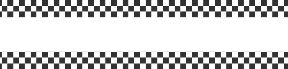 Top and bottom race flags background with copyspace. Chess game, rally or motocross competition wallpaper. Black and white checkered pattern