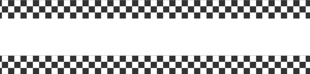 Obraz premium Top and bottom race flags background with copyspace. Chess game, rally or motocross competition wallpaper. Black and white checkered pattern
