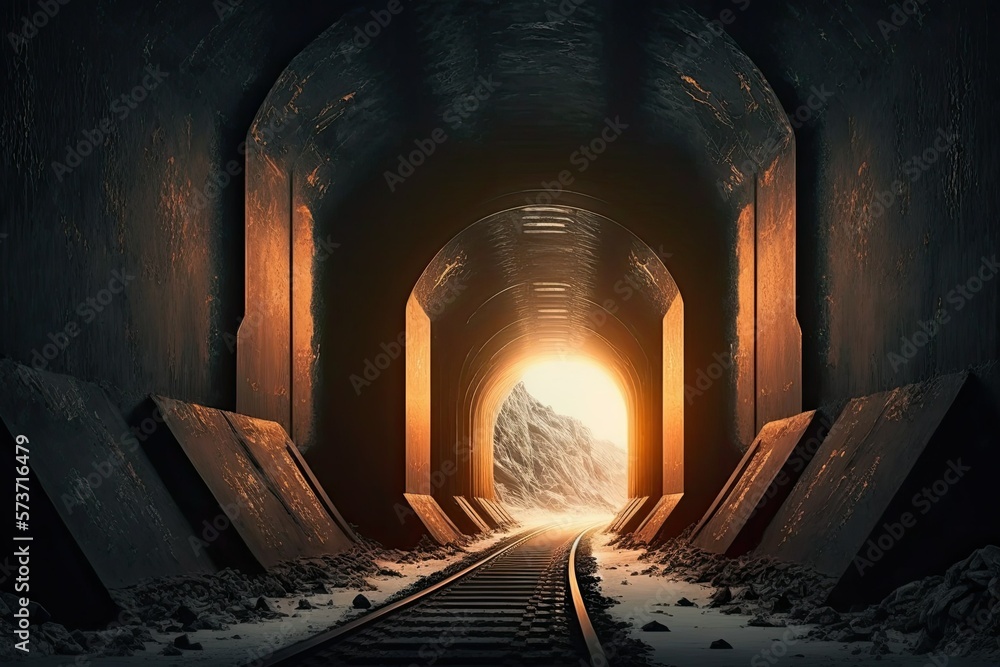 Aufkleber coal mining tunnel with reinforced passageway. generative ai