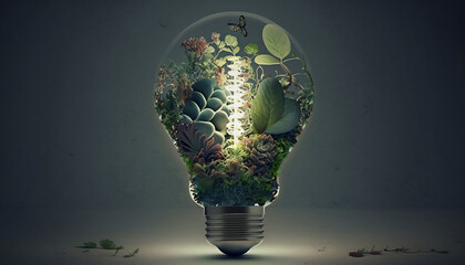 Ecosystem inside of a lightbulb generative ai 