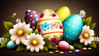 Illustration of easter eggs with flowers generative ai