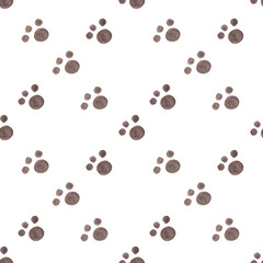 Pet tracks. Watercolor illustration. Seamless pattern of brown animal footprints for your design