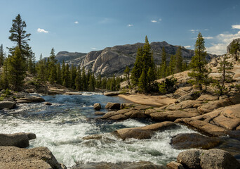Granite Slabs of Rock Line the Banks of Tuolumne River