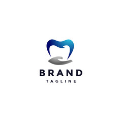 Minimalist Dental Care Logo Design. Silhouette of Hand Gesture Carrying Teeth Logo Design.